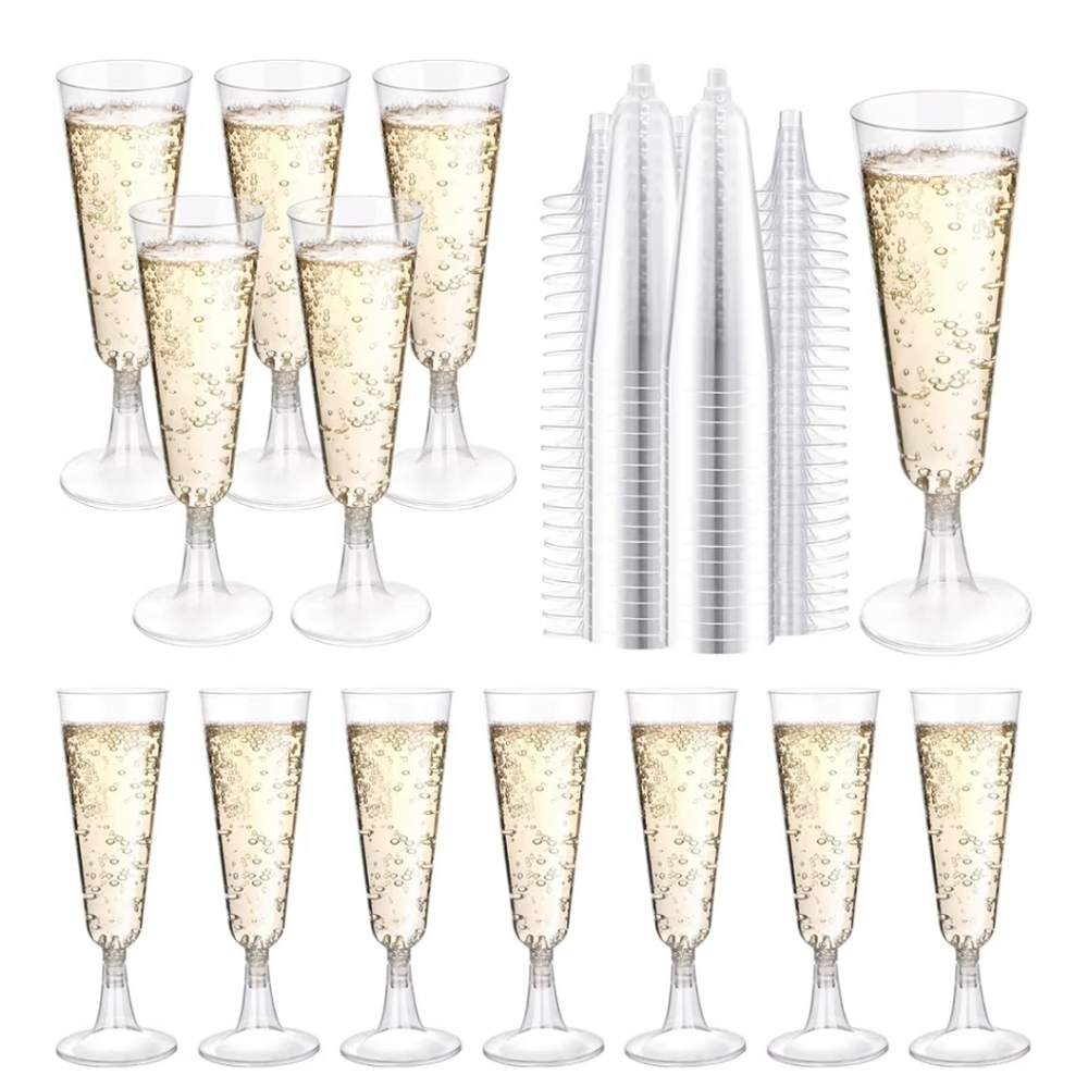NWT 100 Clear Disposable Plastic Champagne Flutes